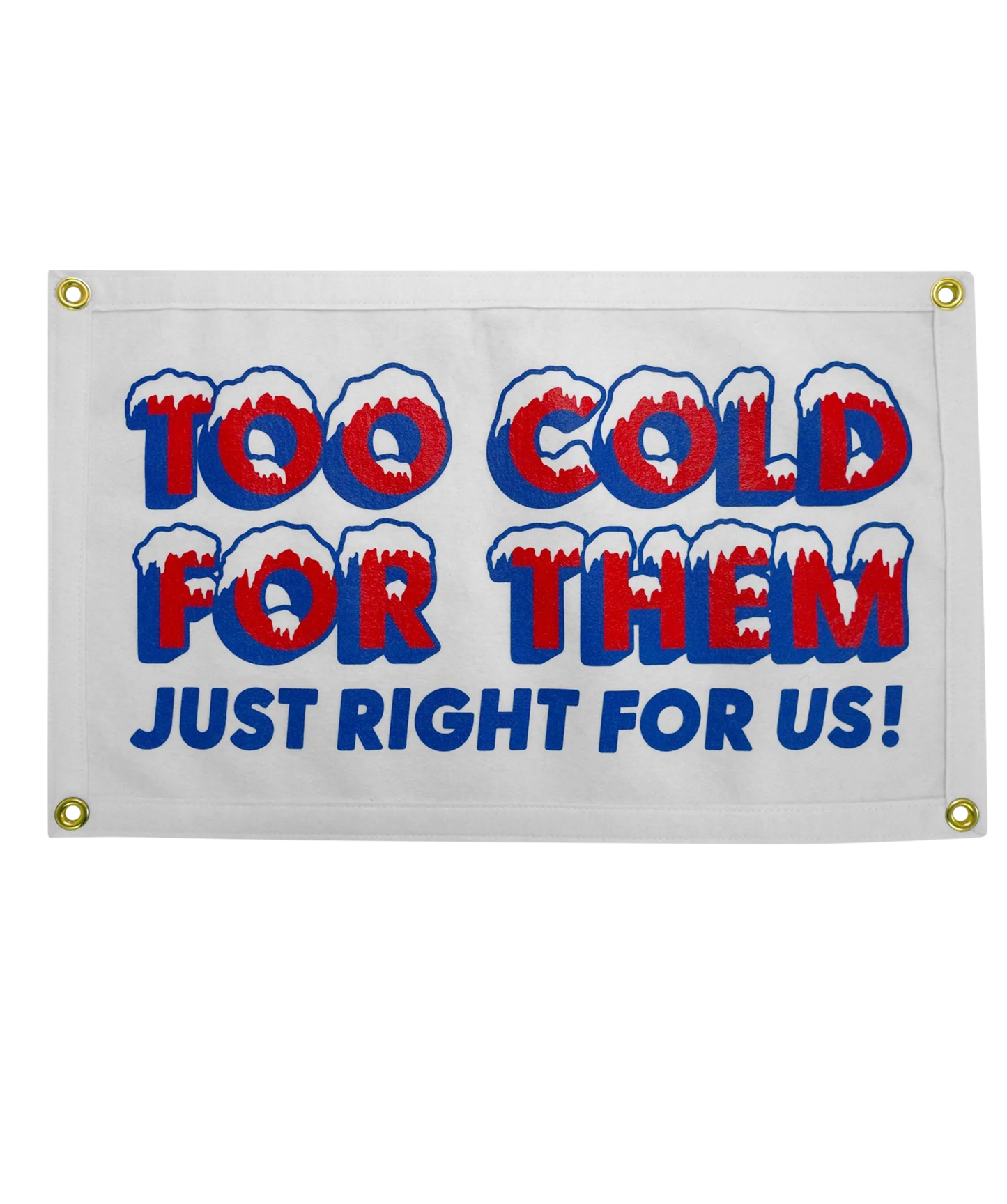 Too Cold For Them Just Right For Us! Camp Flag