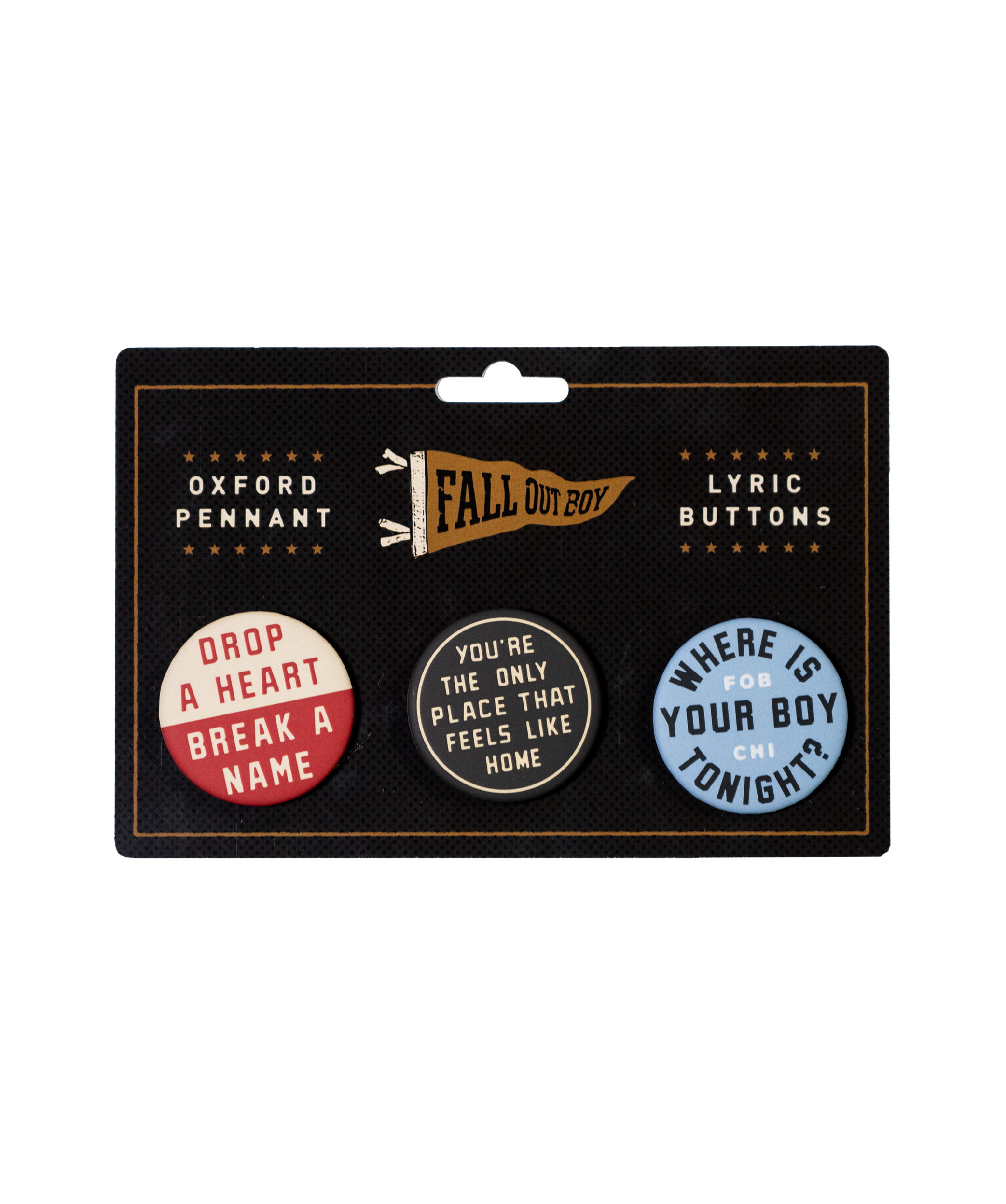 トップス the letters Cow Boy Pin Check Cut Off. Fall Out Boy Lyric Buttons 3-Pack | Fall Out Boy x Oxford Pennant