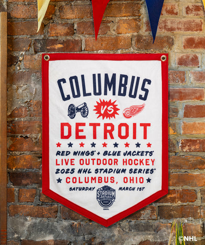 NHL Stadium Series™ Columbus Blue Jackets versus Detroit Red Wings Camp Flag • NHL x Oxford Pennant