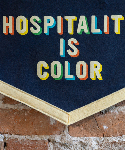 Service Is Black & White Hospitality Is Color Camp Flag • Unreasonable Hospitality x Oxford Pennant